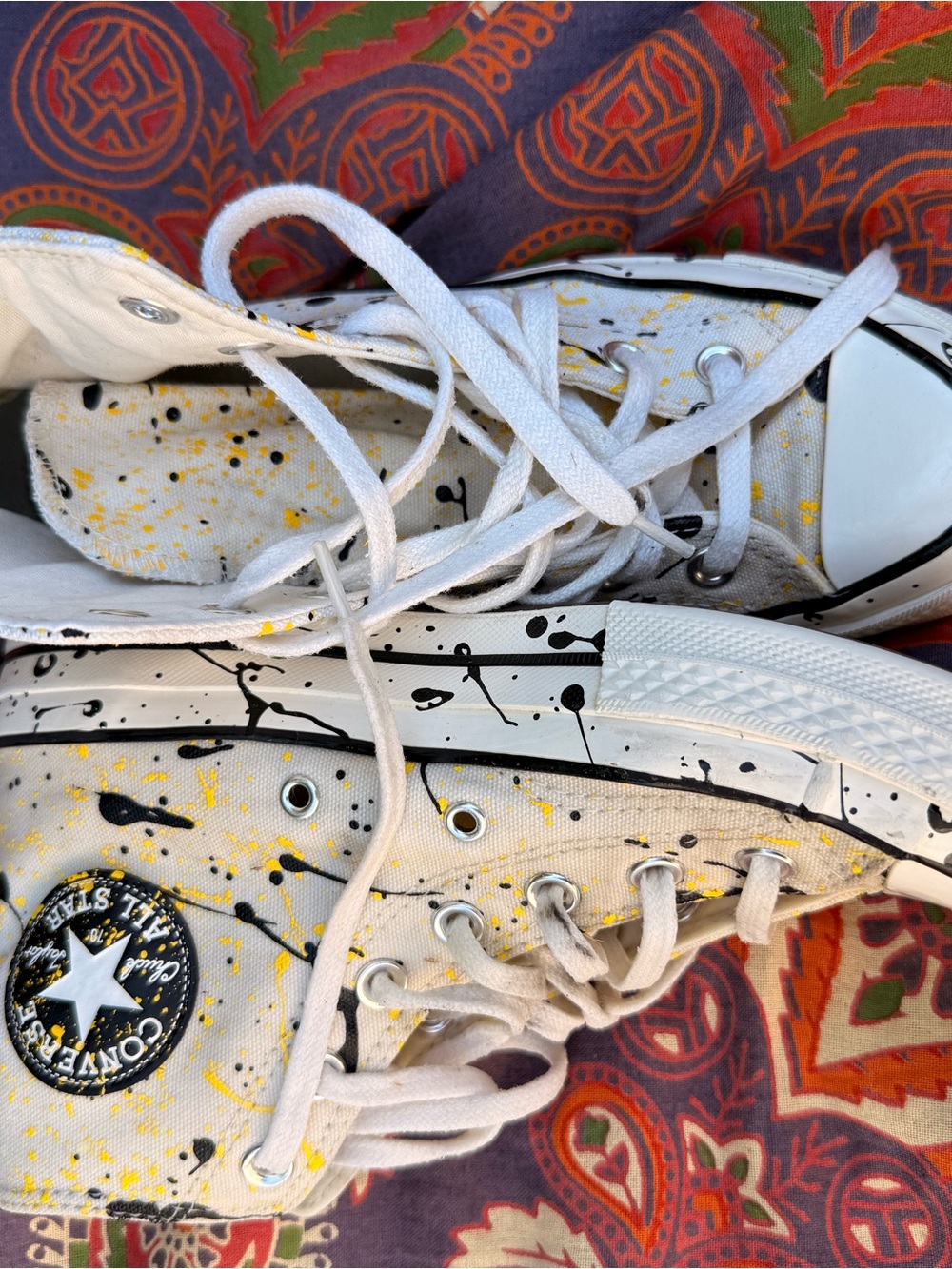 Limited EditionConverse White Canvas High-Top Sneakers with Black Paint-Splatter
